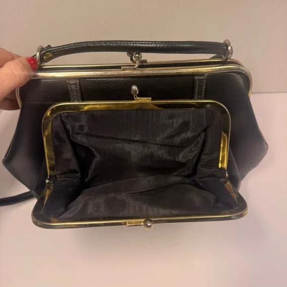 Vintage Kadin Double Snap Purse Black Leather Inside Zipper Rare Purse - Picture 7 of 16